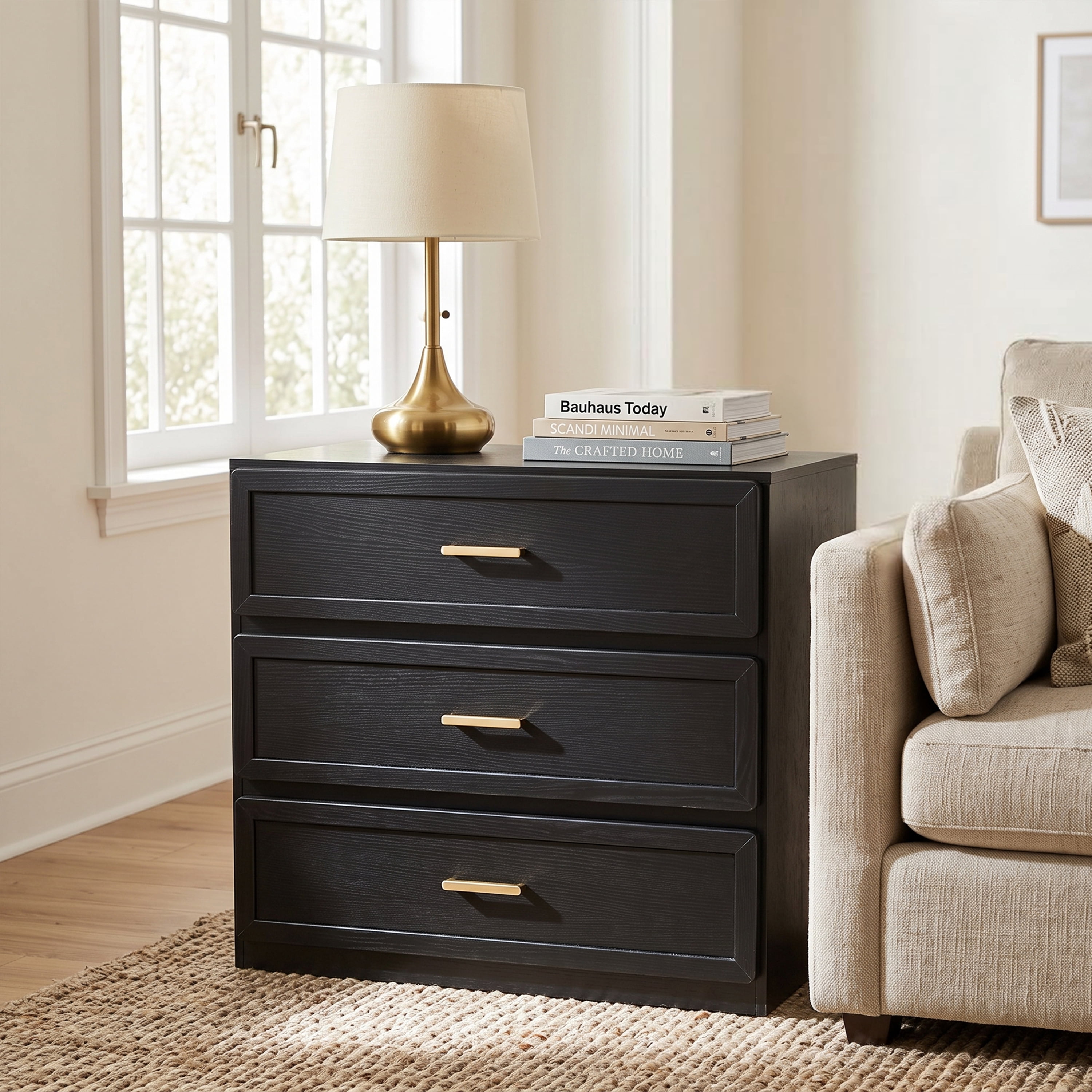 Furniture of America Rivor Modern Wood 3-Drawer Tall Nightstand, Black