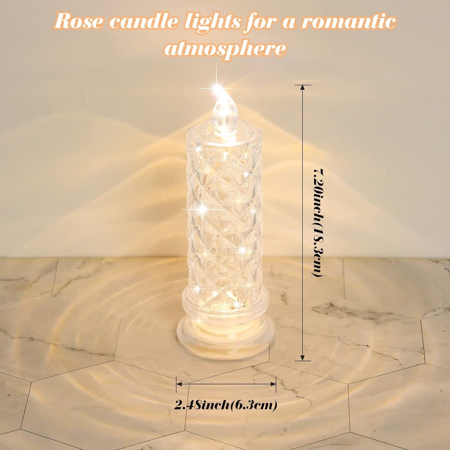 Rose Shadow LED Flameless Candles, 4PCS Romantic Battery Operated Candles Led Pillar Candles for Valentines Proposal Anniversary Wedding Christmas Decorations(White, D 2.5" x H 7.2")