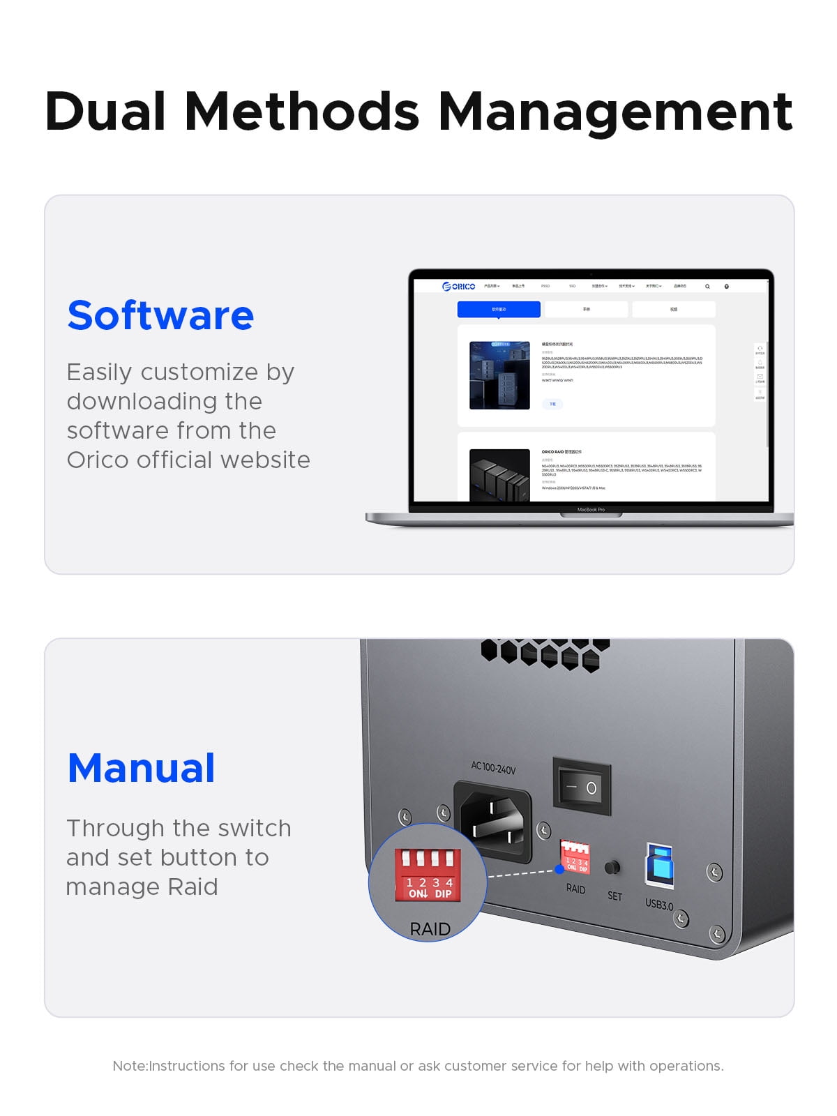ORICO 2 Bay Hard Drive Enclosure for 3.5" SATA HDD SSD USB3.0 5Gbps DAS PRO with RAID 12V/4A Power Hard Drive Docking Station Build-in Cooling Fan for Business User Aluminum (9828RU3)