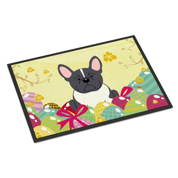 Easter Eggs French Bulldog Black White Door Mat