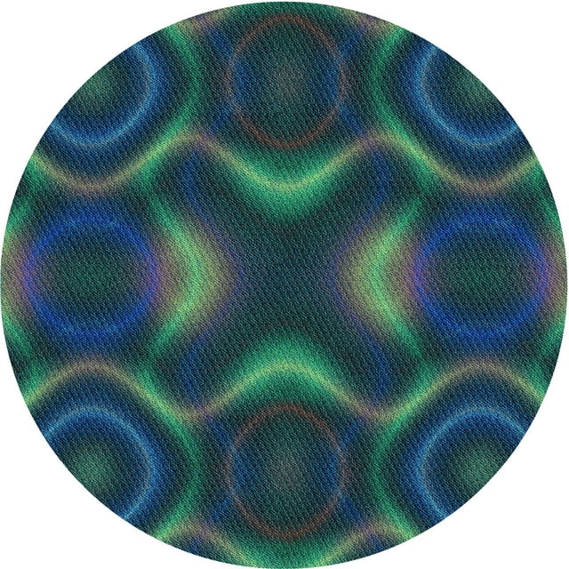 Ahgly Tapis Rond Lavable en Machine Intérieur Transitionnel Vert Cyan Foncé, 4 Pieds Rond