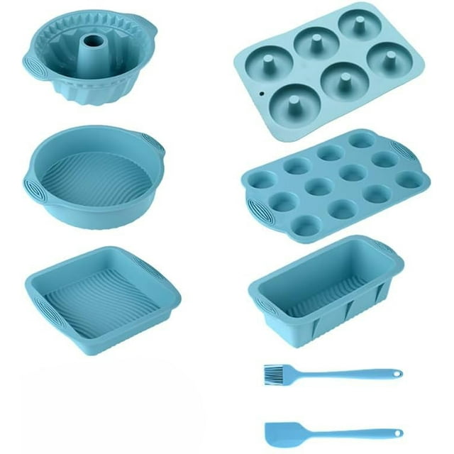 Set de 8 utensilios de silicona antiadherente para hornear, bandeja de horno, molde de silicona para tartas, bandeja para hornear, molde para donuts, Cepillos, rasquetas
