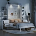 thumbnail image 2 of Solid Wood Bed Frame Murphy Bed Wall Bed with Shelves, Drawers and LED Lights, Platform Bed Frame, Mid Century Bedframe, Wood Foundation(White, Full), 2 of 9