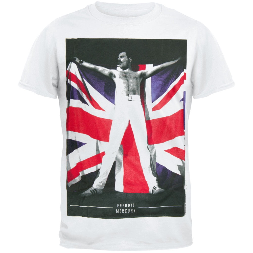 Queen-Freddie Mercury Slice-Band Repeat Image-White T-shirt 