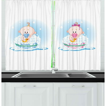 Gender Reveal Curtains 2 Panels Set Cute Girl And Boy Babies In