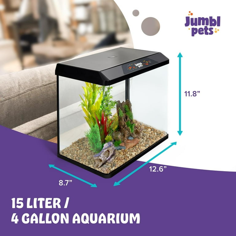 JumblPets Starter Fish Aquarium Kit, Beginner Glass Fish Tank Kit w/LED Lighting & More (4 Gallon)