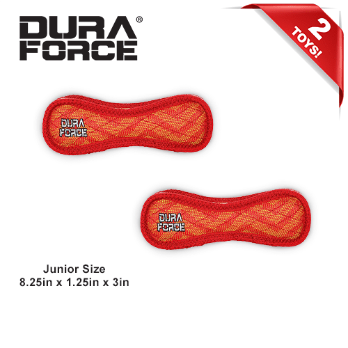 DuraForce Jr Bone ZigZag Red-Red, 2-Pack, Durable Woven Mesh Fiber Squeaky Dog Toy