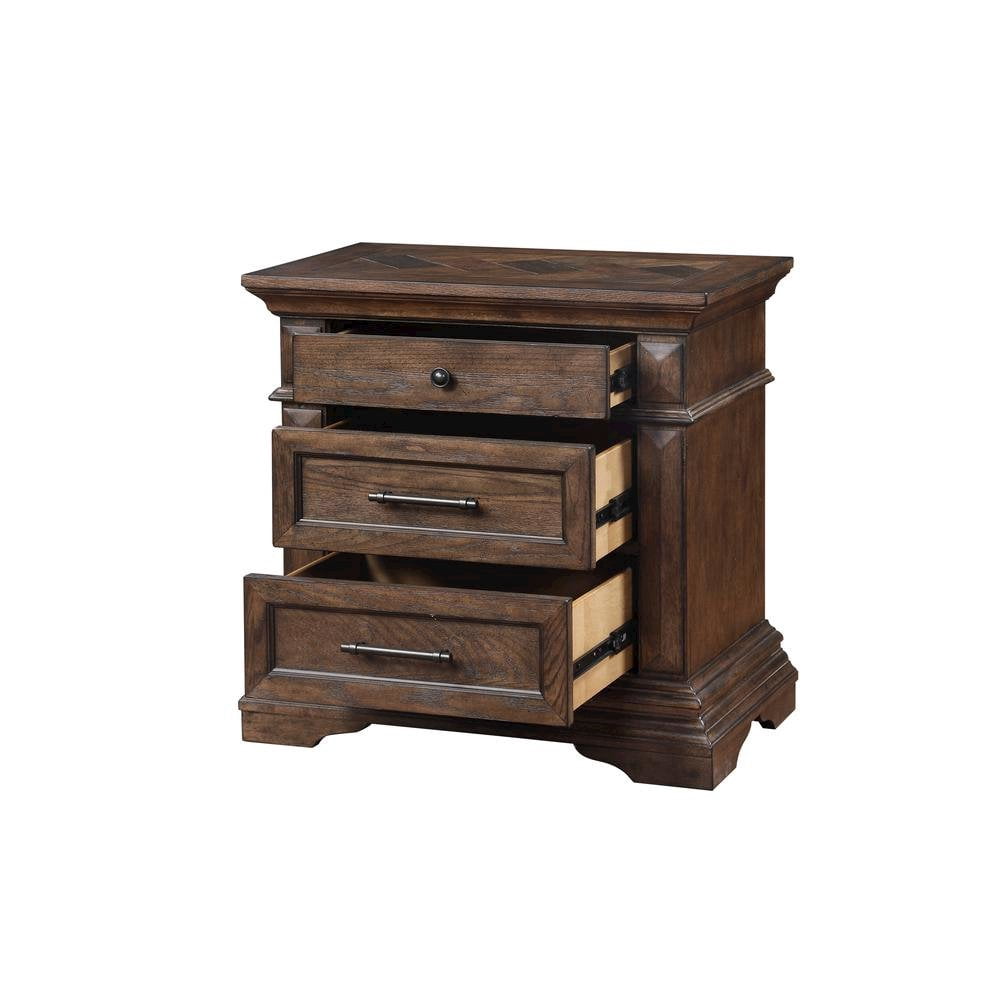 Wood Nightstand with Drawers – Classic 3 Drawer Nightstand in Brown