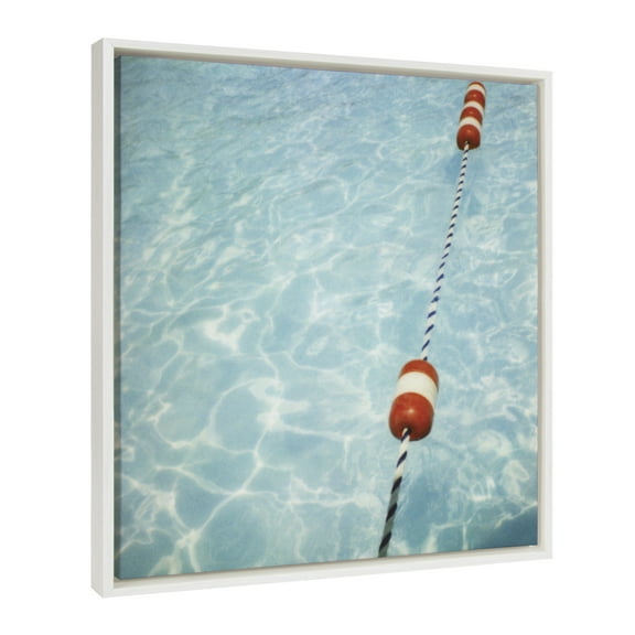 Kate and Laurel Sylvie Ropes Framed Canvas Wall Art by Alicia Bock, 22x22 White, Public Pool Photography Art for Wall