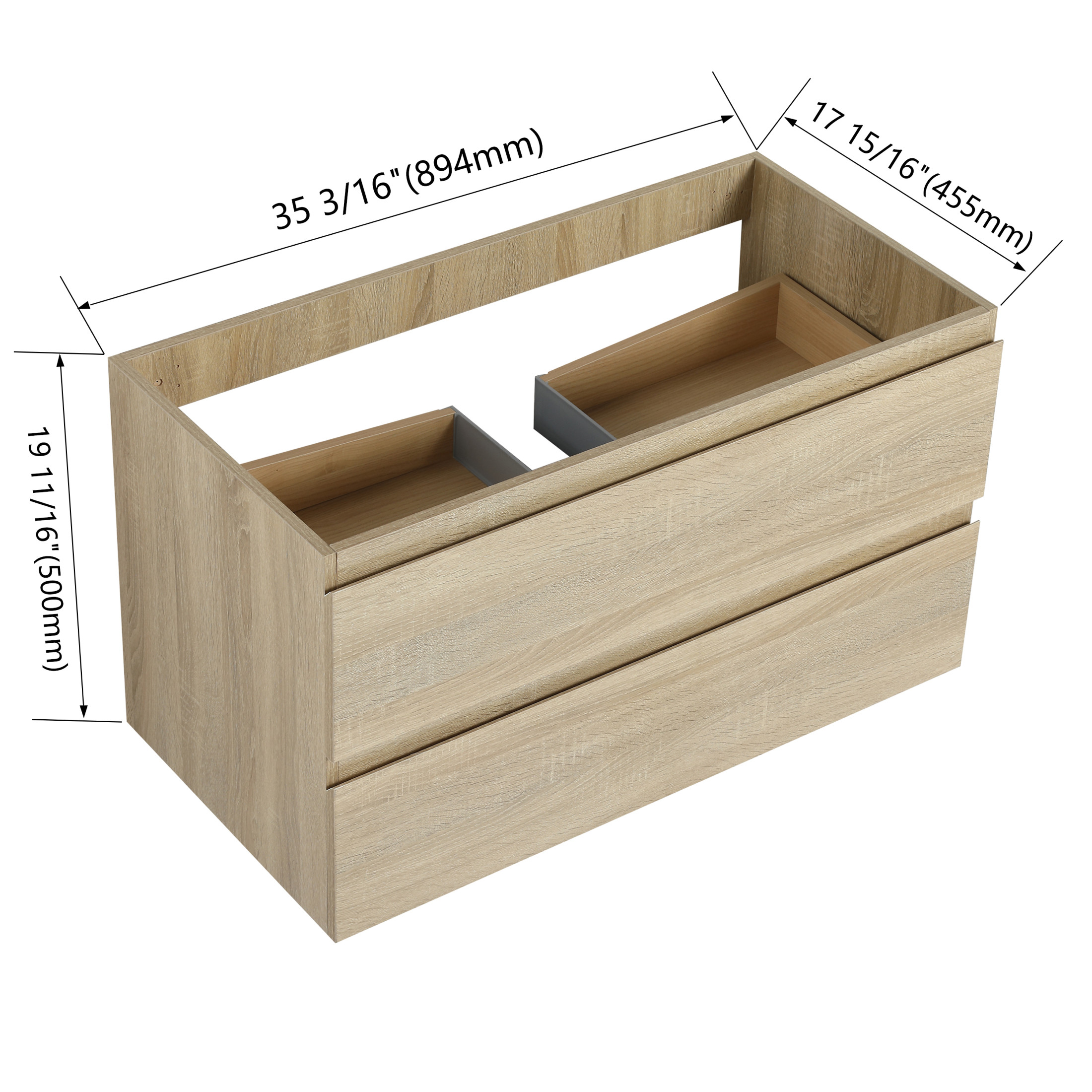 Noble House 36" Floating Bathroom Vanity Cabinet, Modern Wood Grain, Soft-Close Drawer, Excluded Sink, Light Oak