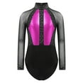 thumbnail image 2 of iiniim Girls Leotard Shiny Color Block Long Sleeve Gymnastic Athletic Bodysuit for Yoga Sports Dancewear Hot Pink 16, 2 of 7