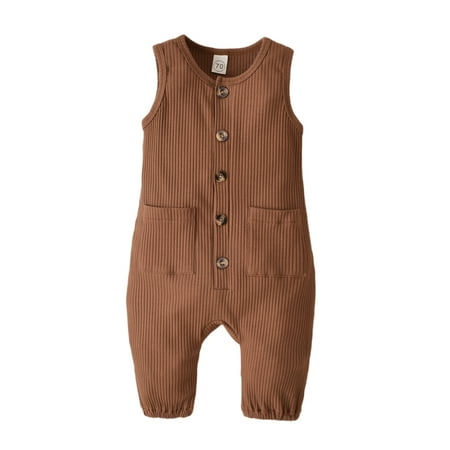 

jaweiw Newborn BabyBoy Girls Sleeveless Jumpsuit Solid Color Single-breasted One-piece Short Pants Romper