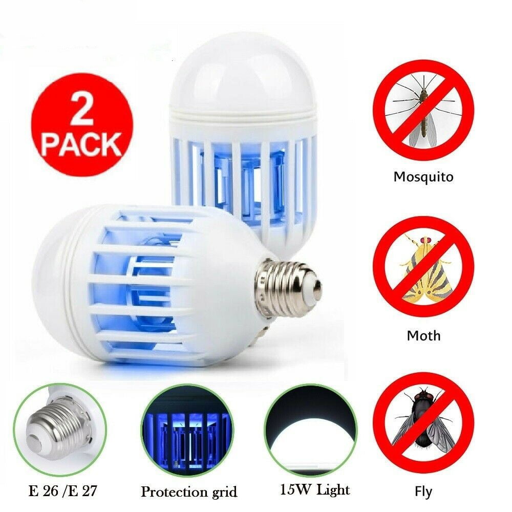 Wanqueen 2 Pack Bug Zapper Light Bulbs 15W Electronic Mosquitop Killer Fly Killer Lamp Suit for Indoor Outdoor Fits 110V E27 Light Bulb Socket 