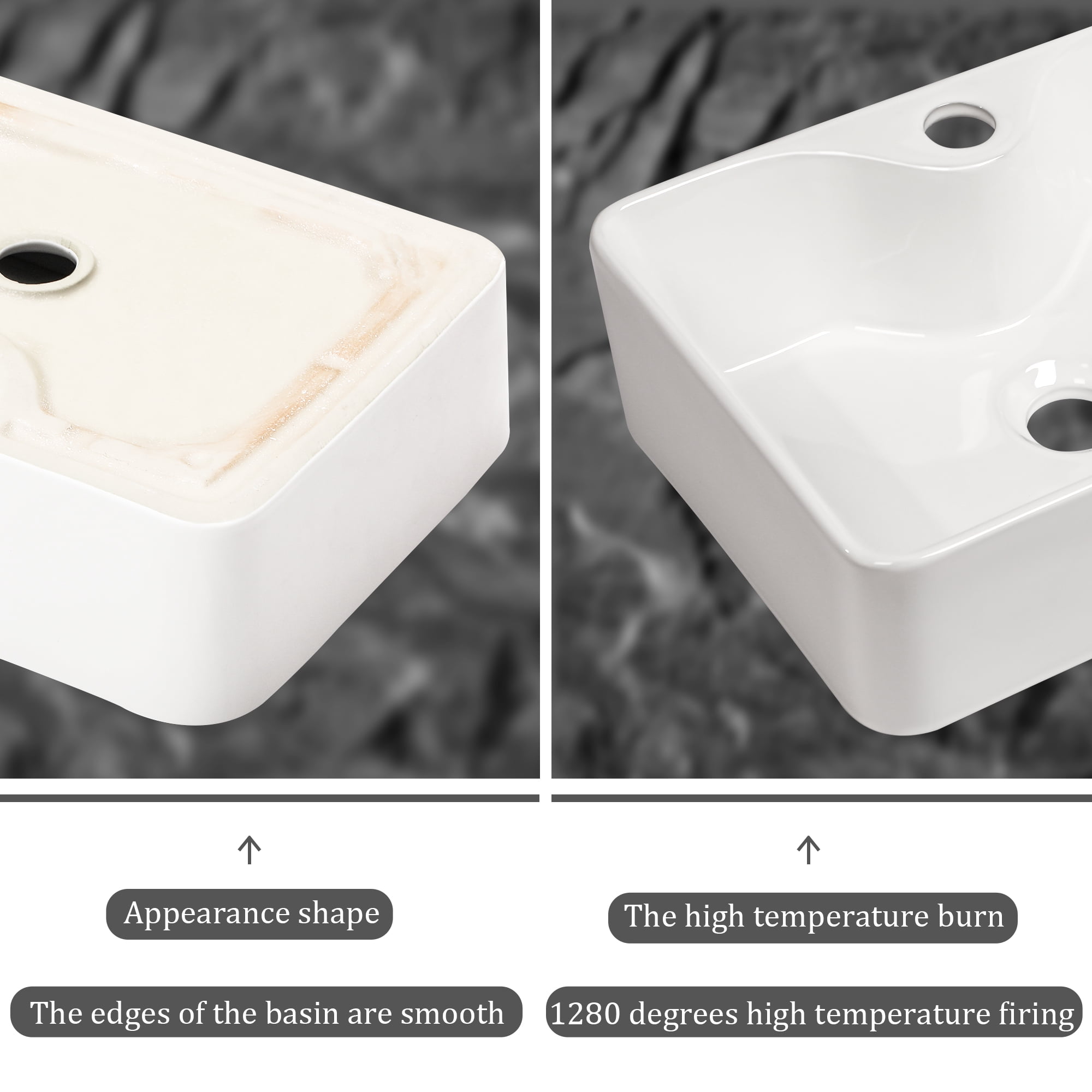 Mocoloo Bathroom Sink 16"x12" Rectangle Above Counter White Porcelain Ceramic Modern Vanity Sink Art Basin with Faucet Hole