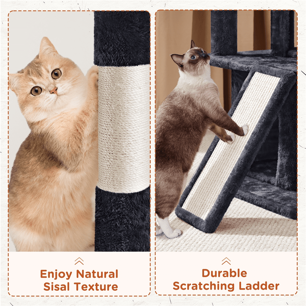 Yaheetech 36'' H Multilevel Cat Tree with Scratching Posts Sisal Rope Furry Ball, Black