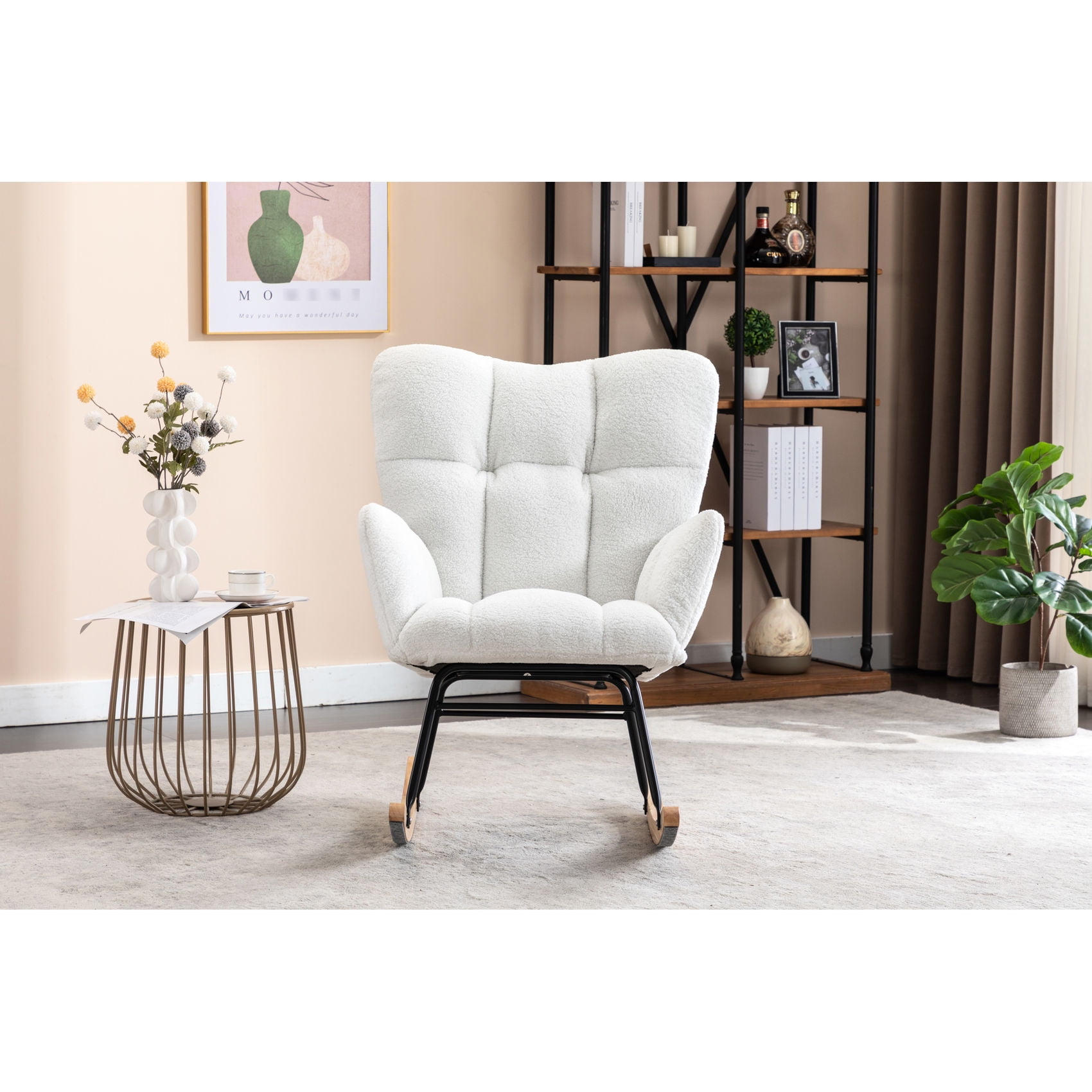 Modern Solid Pattern - Ivory Rocking Chair for Living Room Accent