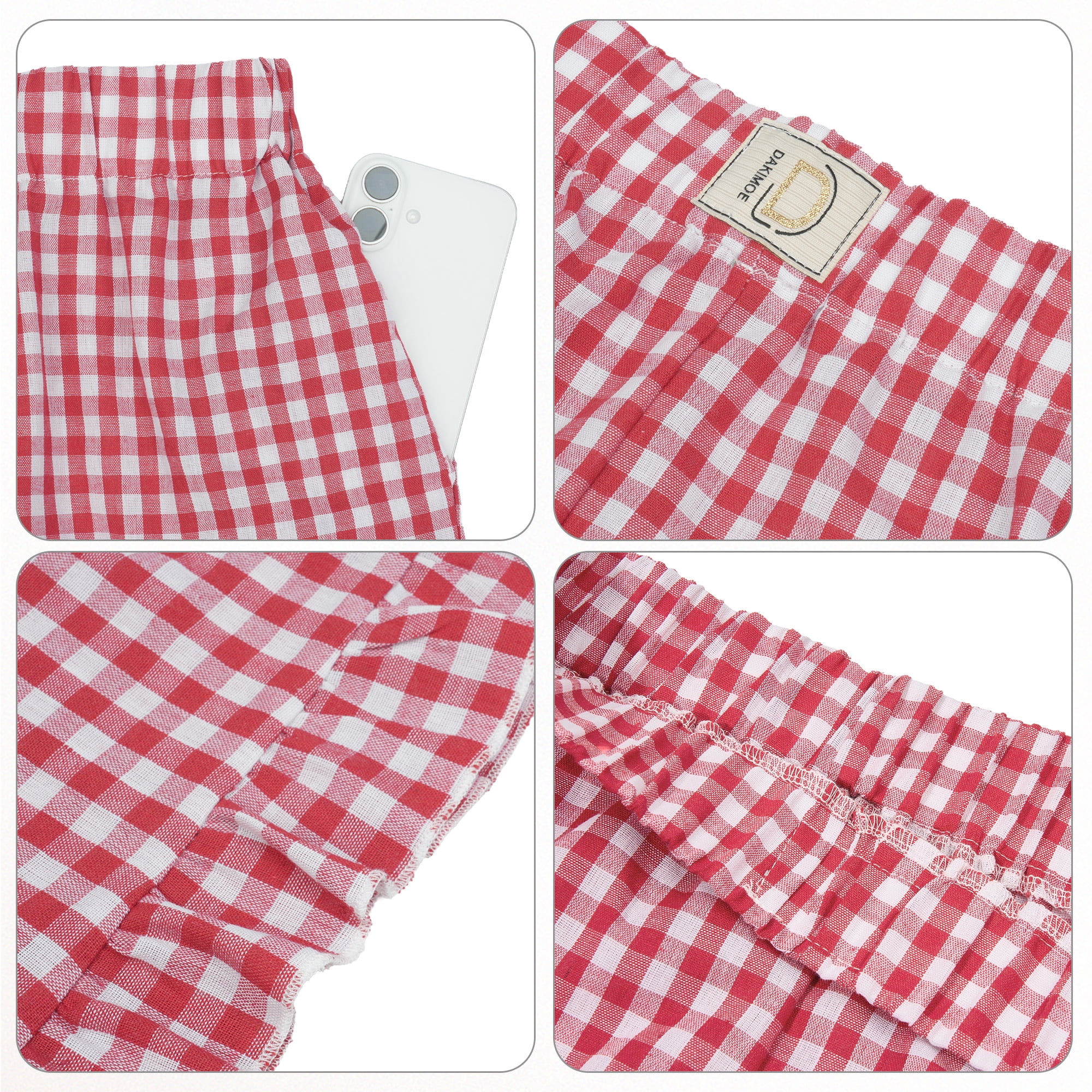 Dakimoe Women's Pajama Shorts with Ruffle Hem, Gingham Plaid Boxer Sleep Shorts & Lounge Shorts