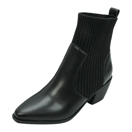 YHGFVOKJ Boots for Women Daily Leisure Ankle Boots Short Riding Boots Pointed Toe Mid Calf Leather Boots for Ladies Shoes Fall Shoes Black 10