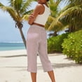 thumbnail image 4 of cfhntfmh Striped Capri Pants for Women Loose Fit Straight Leg Cropped Pant Casual Summer Linen Clothes Drawstring Capris, 4 of 6