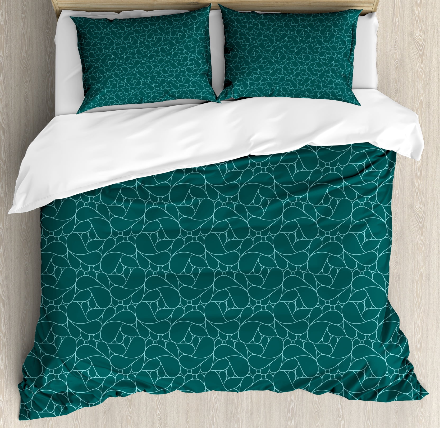 Teal Duvet Cover Set Abstract Line Art Modern Expressionist