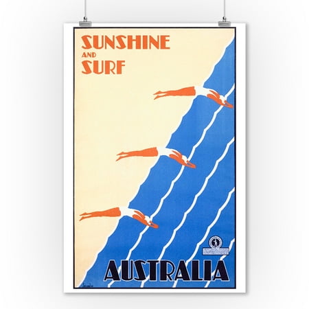 Australia - Sunshine and Surf Vintage Poster (artist: Sellheim) Australia c. 1936 (9x12 Art Print, Wall Decor Travel (Best Surfing In Australia)