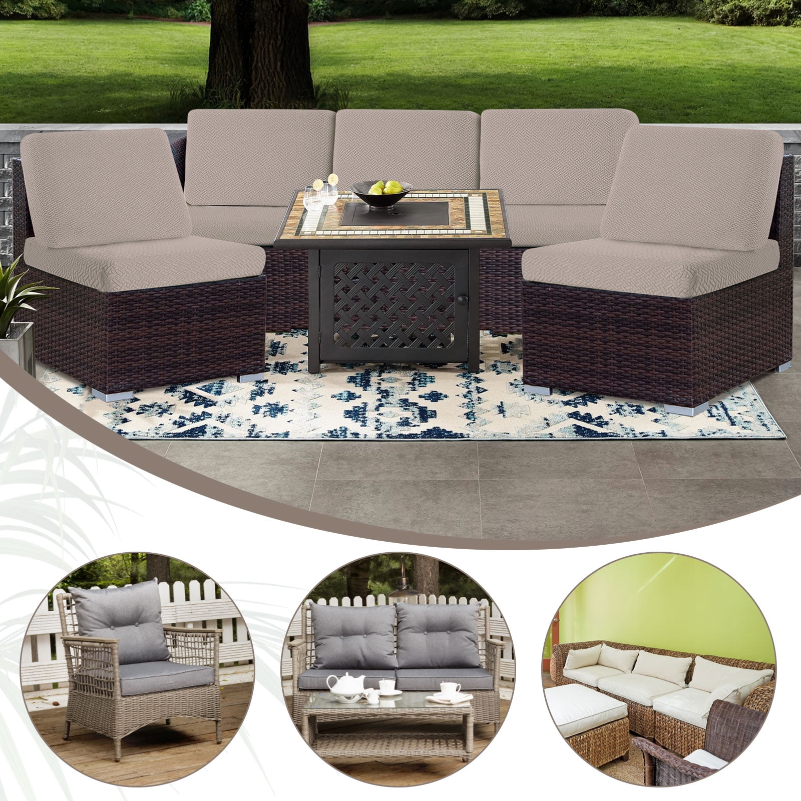 TOPCHANCES 2 Pack Patio Stretch Sofa Cushion Covers, Waterproof Outdoor Furniture Cushion Slipcovers Replacement Chair Seat Protector Covers