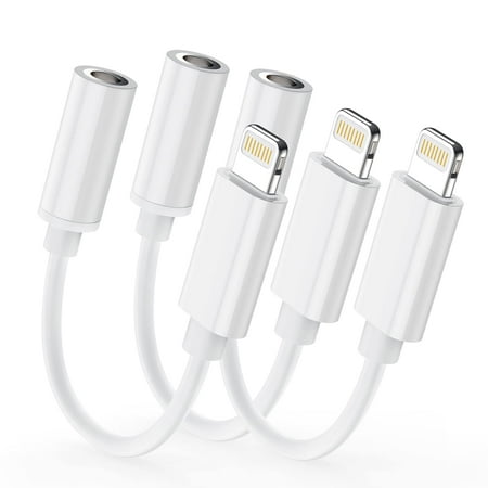 Rongsi iPhone Adapter, 3 Pack Apple Lightning to 3.5mm Jack Aux Audio Accessories Headphone Splitter Adapter Compatible Music Compatible iPhone 14/13/XS/7 8 Supports All iOS Systems（White）