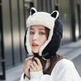 thumbnail image 3 of Women Faux Fur Corduroy Trapper Hat Cat Ears Hat Warm Winter Bomber Hat Russian Aviator Hat with Earflaps Ear Protection, 3 of 8