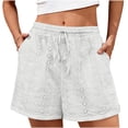 thumbnail image 2 of longantii Shorts for Women Trendy Summer Casual Loose Comfy Elastic Waist Drawstring Shorts with Pockets Beach Vacation Clothes White XXL, 2 of 7