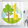 thumbnail image 1 of Giraffe Shower Curtain, Tree Nature Green Grass Clouds Circular Emblem Print on Plain Background, Fabric Bathroom Set with Hooks, 69W X 84L Inches Extra Long, White and Multicolor, by Ambesonne, 1 of 3