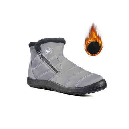 

Crocowalk Unisex Casual Round Toe Snow Boots Walking Side Zipper Ankle Boot Non Slip Plush Lining Booties Grey 6.5