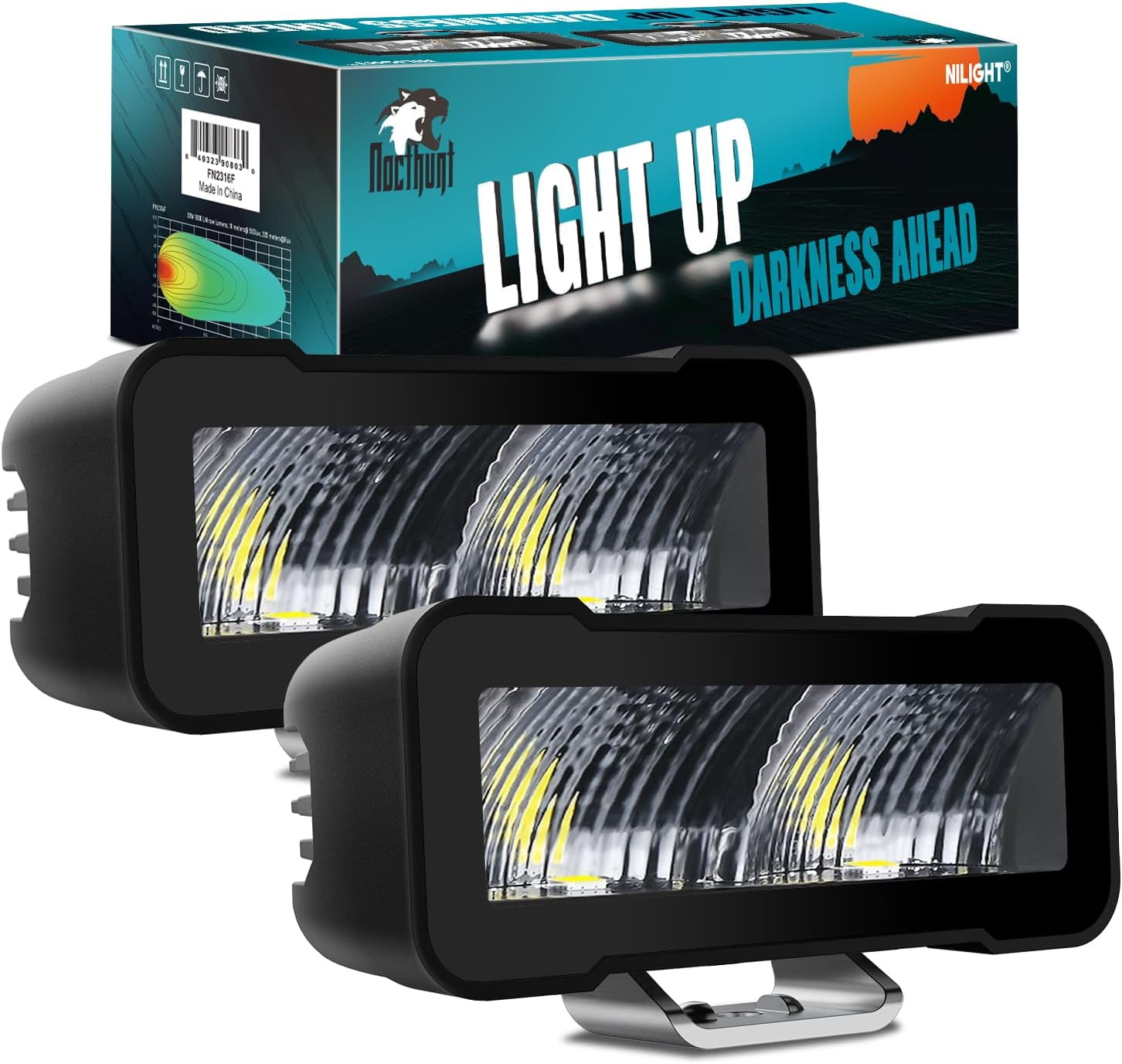 Nilight Motorcycle Led Pods 2PCS 4.5Inch 30W Flood Beam Square Driving Work Lights Built-in EMC Offroad Lights Side Light Ditch Lights for Tractor Truck Motorbike Boat ATV, 2 Years Warranty