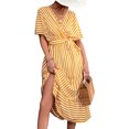 thumbnail image 4 of Innerwin Robe Longue Col en V Femme Midi Été Manches Courtes Bohème Robe d'Été Jaune S, 4 of 7