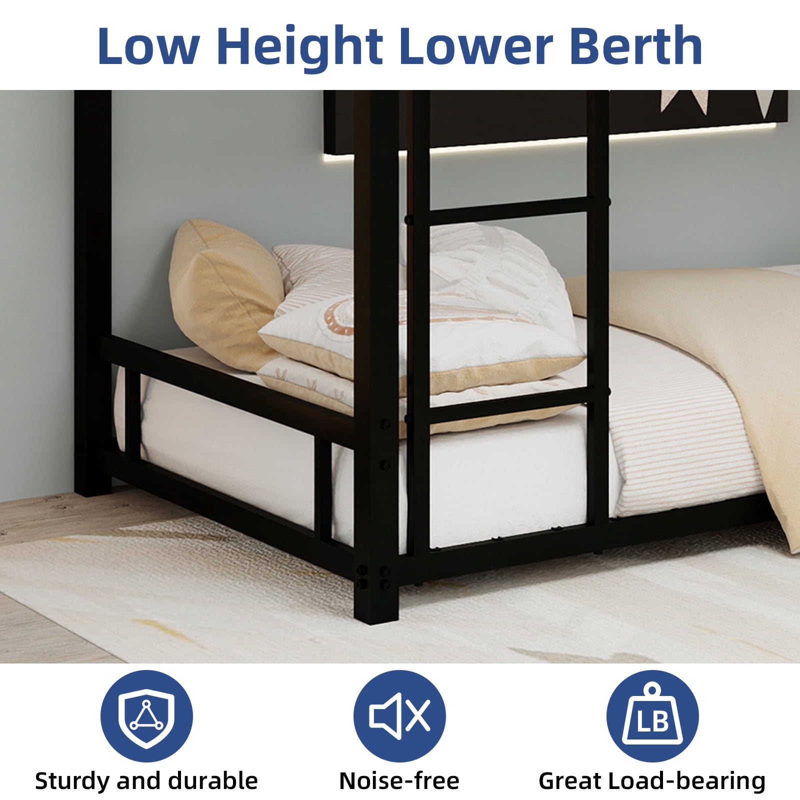 Metal Twin over Twin Bunk Bed/ Heavy-duty Sturdy Metal/ Noise Reduced/ Safety Guardrail,Black