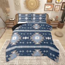 Homewish Blue Gray Aztec Bedding Comforter Set, Bohemian Geometric Twin Comforter Sets, Rustic Lodge Cabin Farmhouse Bedding Set, Luxury Bedroom Decor