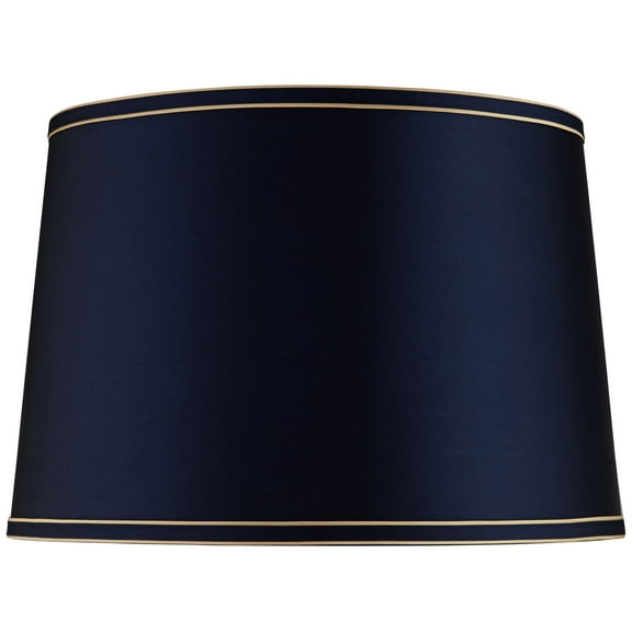 Springcrest Navy Blue Medium Drum Lamp Shade with Navy and Gold Trim 14" Top x 16" Bottom x 11" High (Spider) Replacement with Harp and Finial