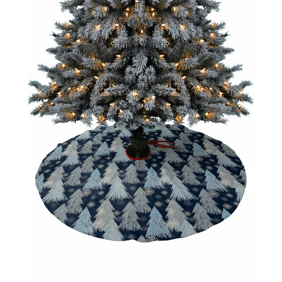 Christmas Tree Christmas Tree Skirt 36 Inches Large Christmas Skirt Tree, Navy Blue Xmas Tree Winter Snowflake Tree Skirt Christmas Decorations for Fireplace Party Holidays Indoor Outdoor