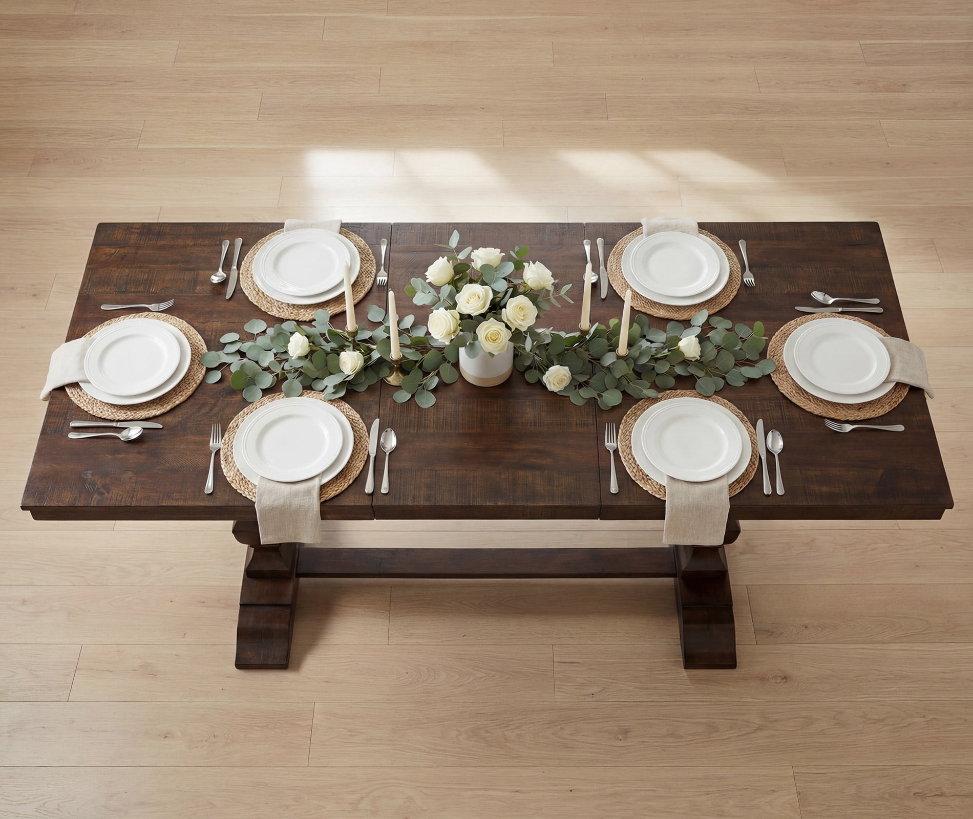 WAMPAT Farmhouse Dinning Table Set for 6-8,74.8" Large Modern Kitchen Table with 2 Solid Wood Legs and Double Pedestal Base for Dinning Room & Living Room,Espresso