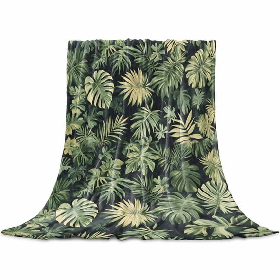 Palm Tree Leaves Flannel Blanket for Bed, Summer Tropical Green Botanical Soft Cozy Warm Couch Throw Blanket, Lightweight Fluffy Plush Bedding Blankets for Sofa Decor All Season 30"x40"