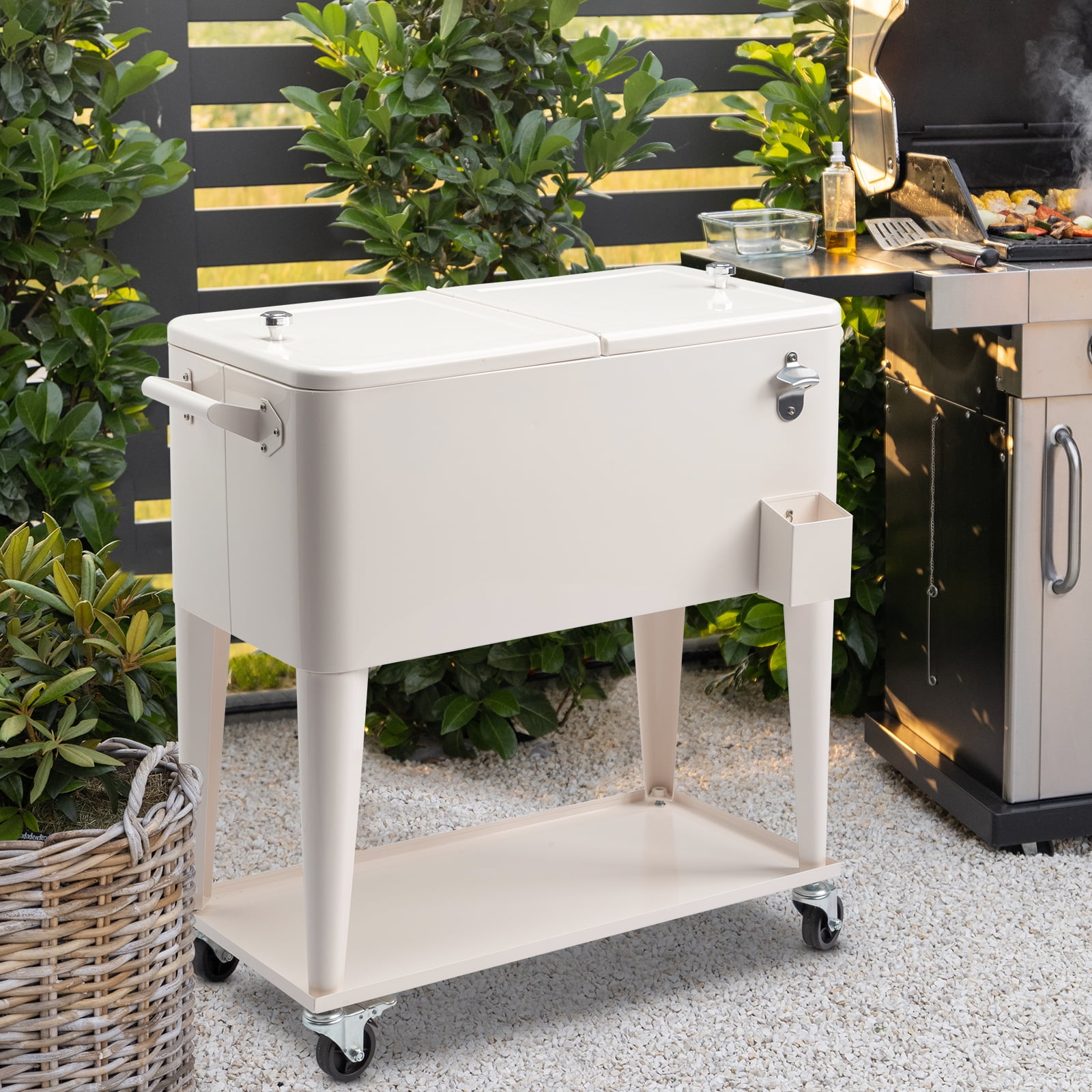 80QT Rectangular Plastic Box Iron Leg Tube Freezer Insulation Freezer Insulation Cart, 87.5*38.5*91cm
