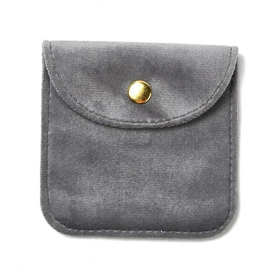 Velvet Jewelry Storage Pouches Square Jewelry Bags with Golden Tone Snap Fastener for Earring Rings Storage Gray 8x8x0.75cm