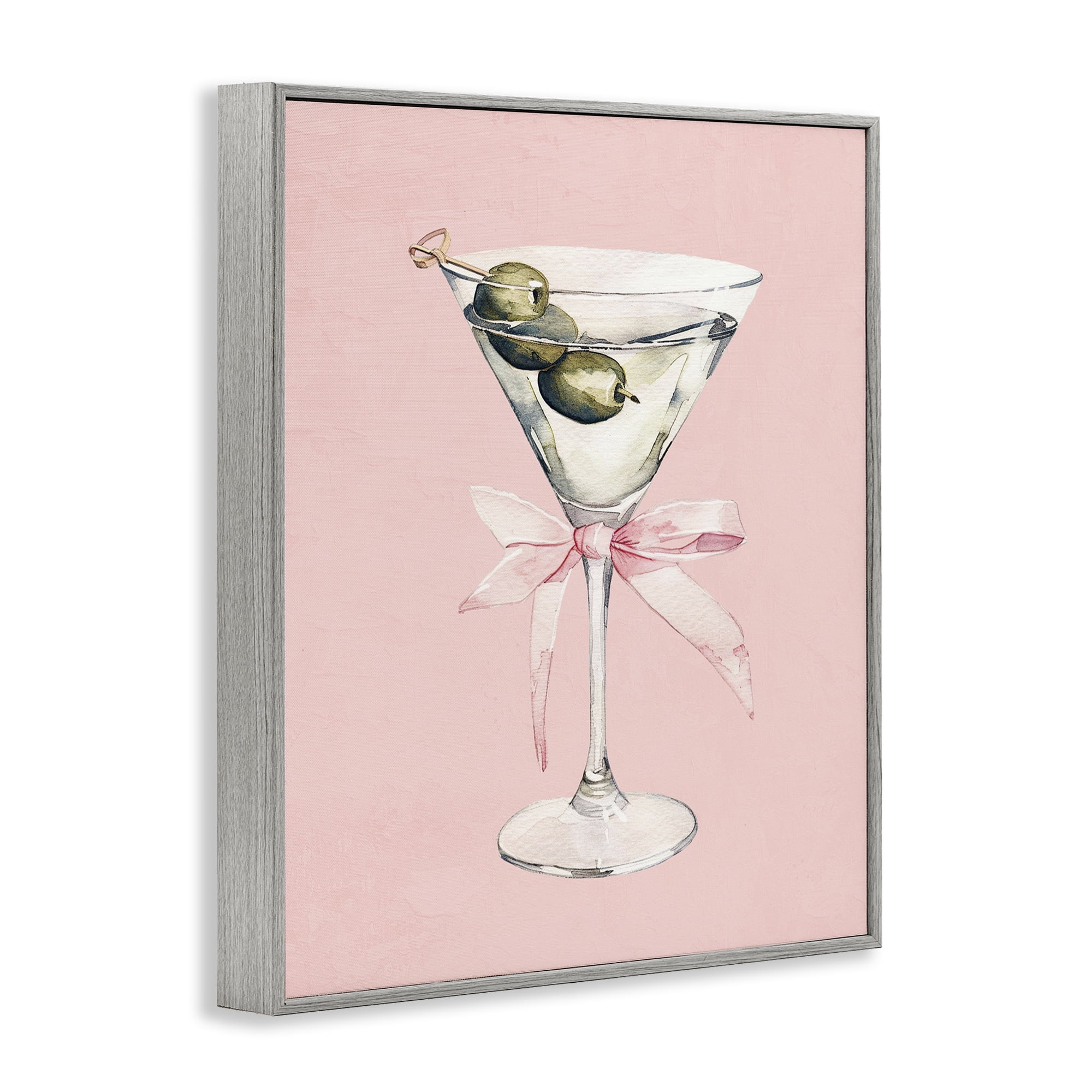 Stupell Industries Martini with Pink Bow Gray Framed Giclee Art, design by Kim Allen