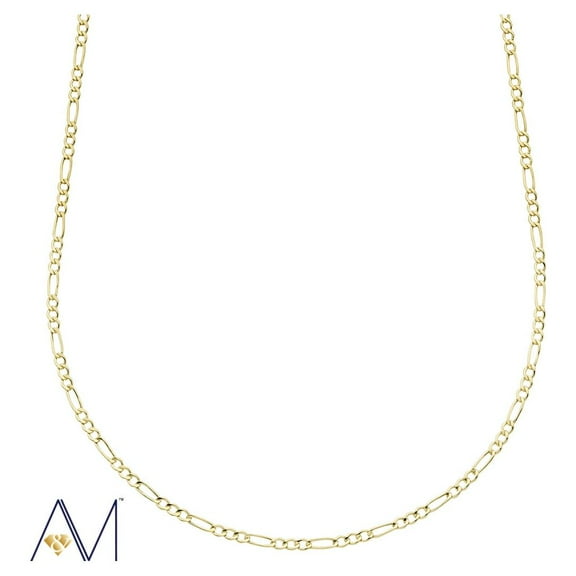 14k Yellow Gold 2mm Figaro Chain Necklace, 16” to 24”, with Lobster Clasp, for Women, Girls, Unisex, (Giftbox Included)