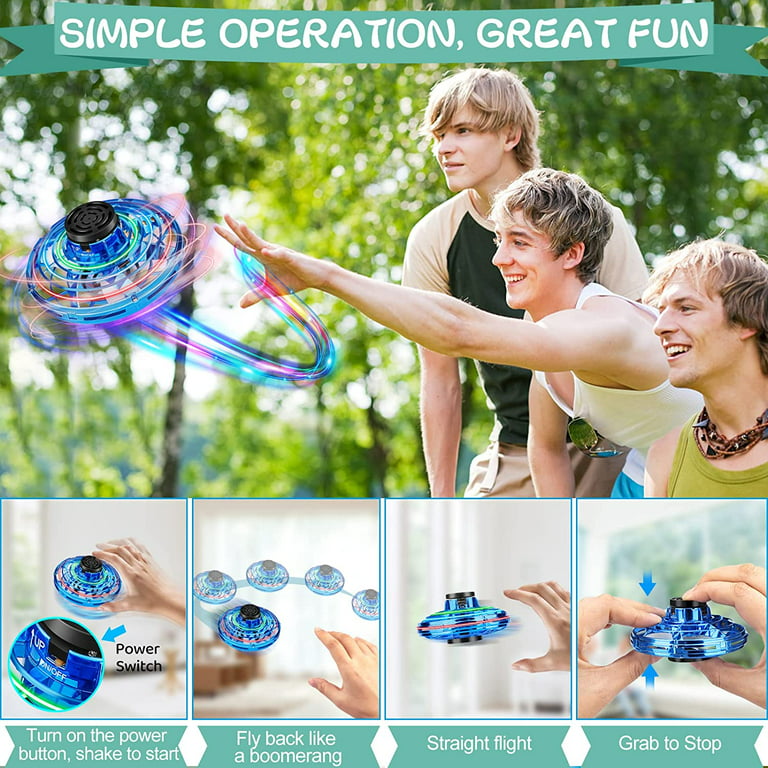 Flying Spinner Mini Drone, Mini Flying Ball Toys,with 360 Fly Rotating UFO  Fun Toy LED Light Flying Fidget Spinner Orb for Girls Boys Adult Indoor  Outdoor,Blue 