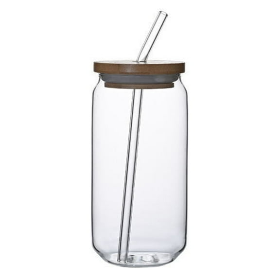 Drinking Glass with Bamboo Lid and Glass Straw, Jar Glass, Beer Mug, Iced Coffee Mug, Cute Glass