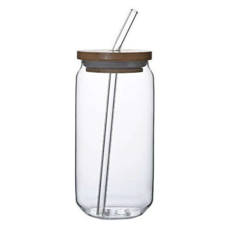 Glass Straw Cup with Bamboo Lid, Cola Shape Cup, 470ml, Clear