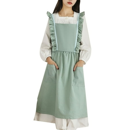 

Lace Art Apron for Cross Back Adjustable Waist Strap Bib with Pockets Washable