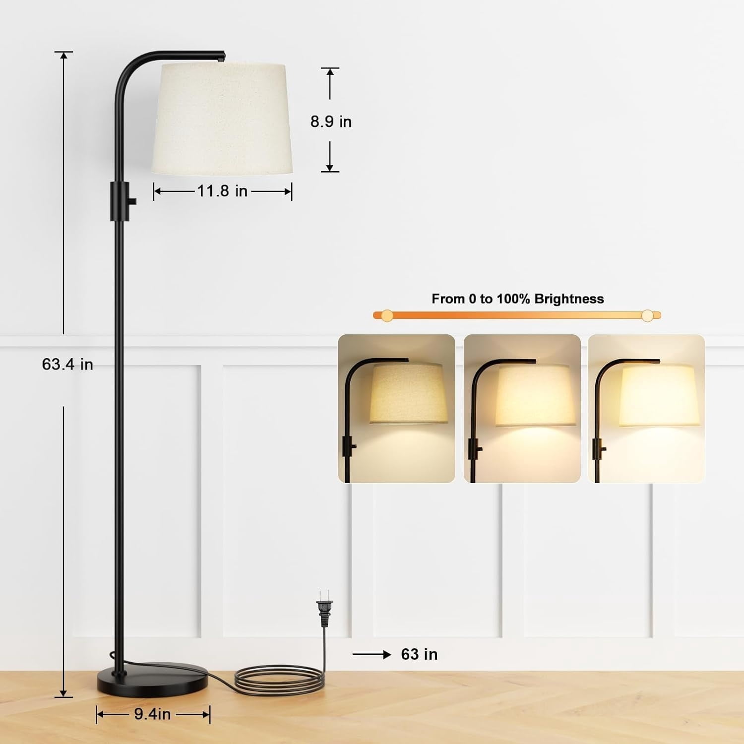 Floor Lamp - Floor Lamps with 9W 𝐋𝐄𝐃 Bulb, Standing Lamps for Living Room with Adjust Head, Modern Standing Tall Light Rotary Switch for Office