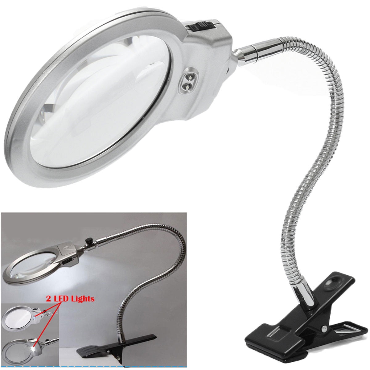 Large Lens Lighted Lamp Desk Magnifier Magnifying Glass with Holder LED Light 