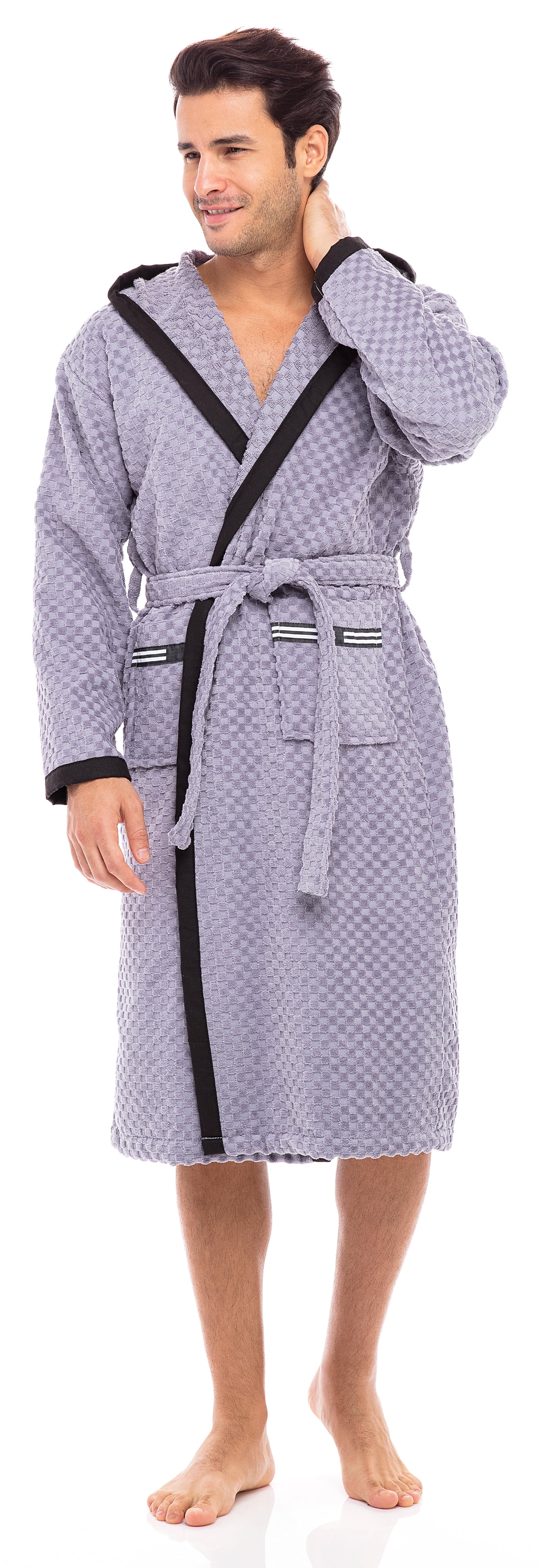 Skylinewears Men’s Terry Hooded Robe Spa Waffle Weave Bathrobe for